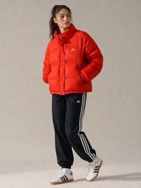 Adidas Orange Puffer Jacket Medium Retro Winter